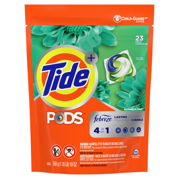 Tide PODS Liquid Laundry Detergent Pacs with Febreze, Botanical Rain - 23ct/4pk